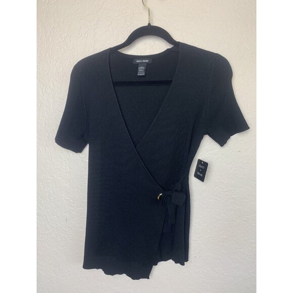 Select + Trend Faux Wrap Sweater Black Short Sleeve Classy Size L NWT - Picture 1 of 6